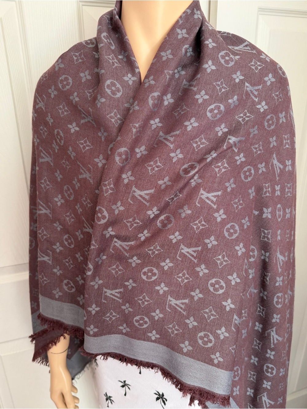 Louis Vuitton Vintage Brown Monogram Large Scarf Wrap Shawl